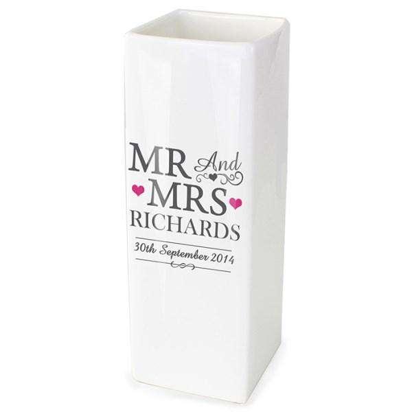 Personalised Mr & Mrs White Square Vase - Myhappymoments.co.uk