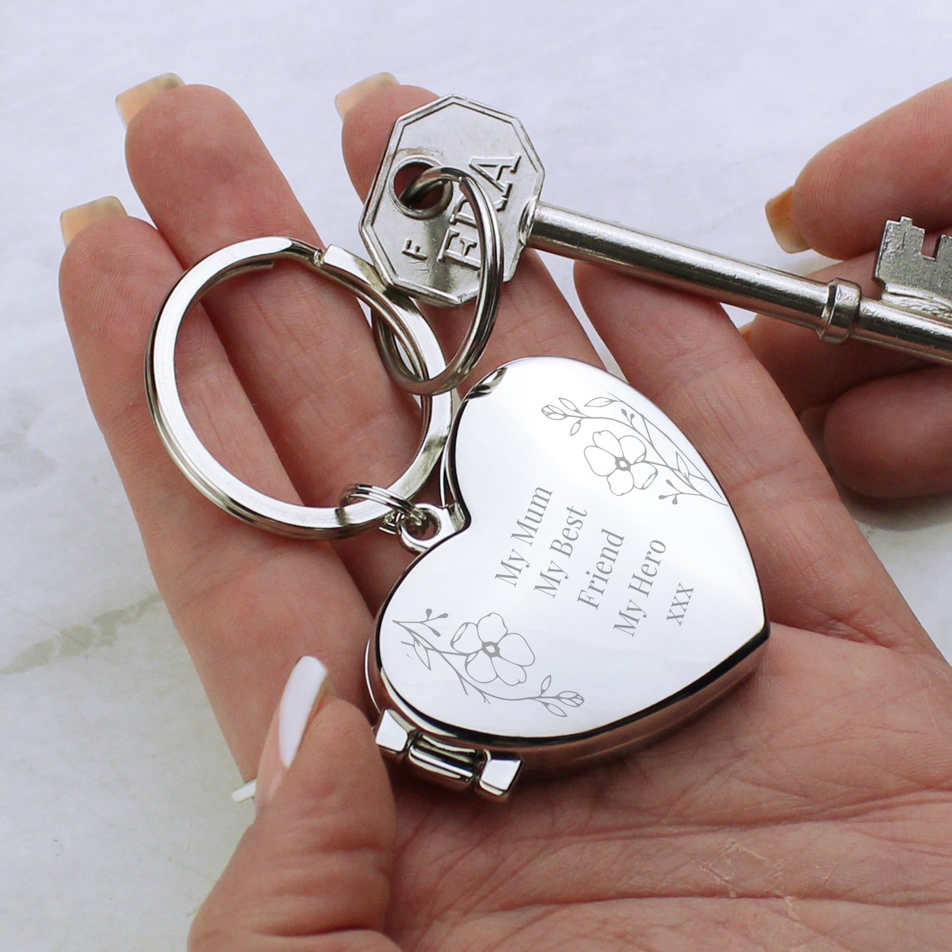 Personalised Floral Heart Photo Locket Keyring