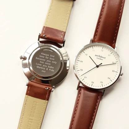 Personalised Men's Architect Zephyr Watch With Walnut Strap