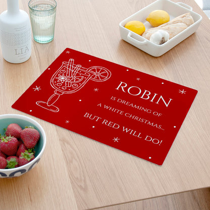 Personalised Christmas Mulled Wine Pun Rectangular Glass Chopping Board