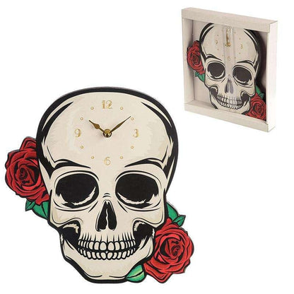 Skull And Roses Clock - Myhappymoments.co.uk