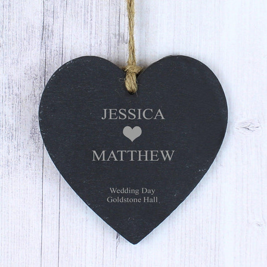 Personalised Heart Motif Slate Heart Decoration - Myhappymoments.co.uk