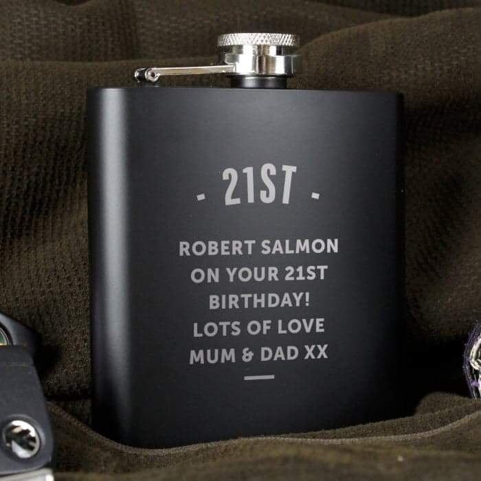 Personalised Any Message Black Hip Flask - Myhappymoments.co.uk