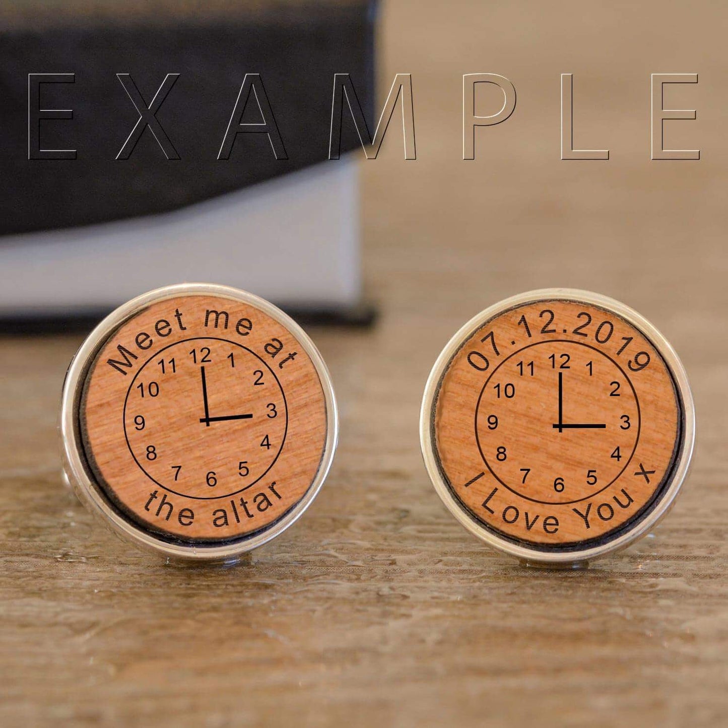 Personalised Time Clock Wooden Wedding Cufflinks - Myhappymoments.co.uk