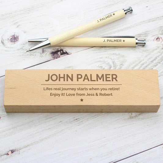 Personalised Wooden Pen & Pencil Box Set