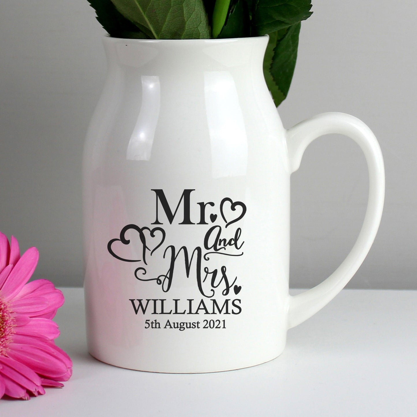 Personalised Mr & Mrs Wedding Flower Jug Vase