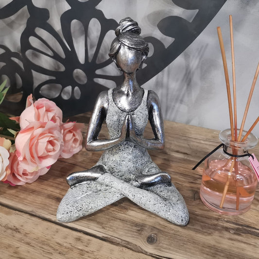 Yoga Lady Figure - Silver & White 24cm