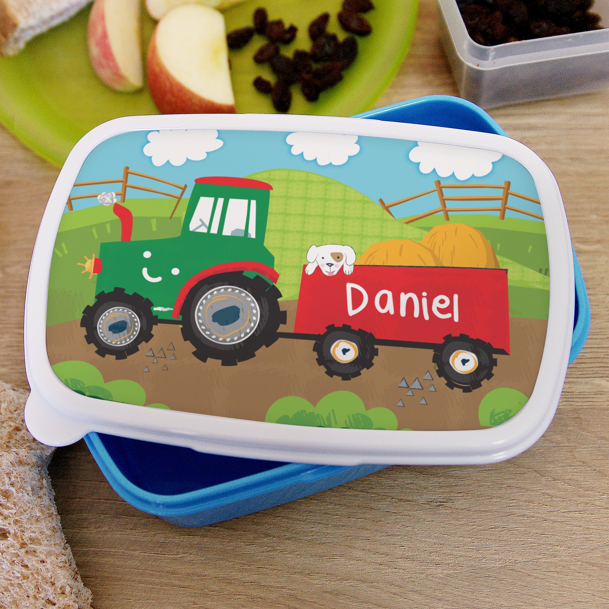 Personalised Tractor Blue Lunch Box