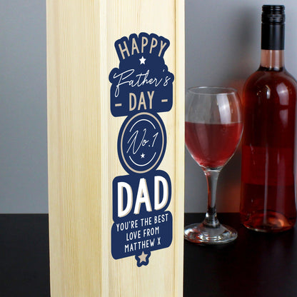 Personalised Happy Father's Day No. 1 Dad Wooden Wine Bottle Box