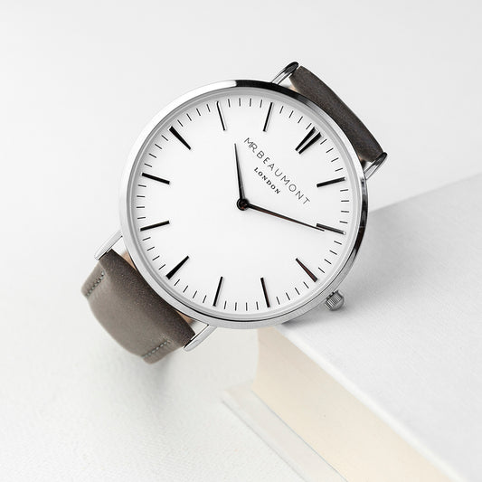 Mr Beaumont Men's Personalised Leather Watch In Ash