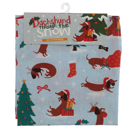 Poly Cotton Apron - Christmas Dachshund Through The Snow