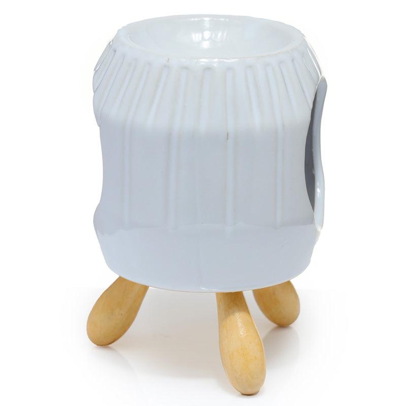 Ceramic White Abstract Ridged Oil Burner with Feet