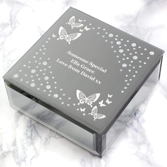 Personalised White Butterfly Diamante Glass Trinket Box - Myhappymoments.co.uk