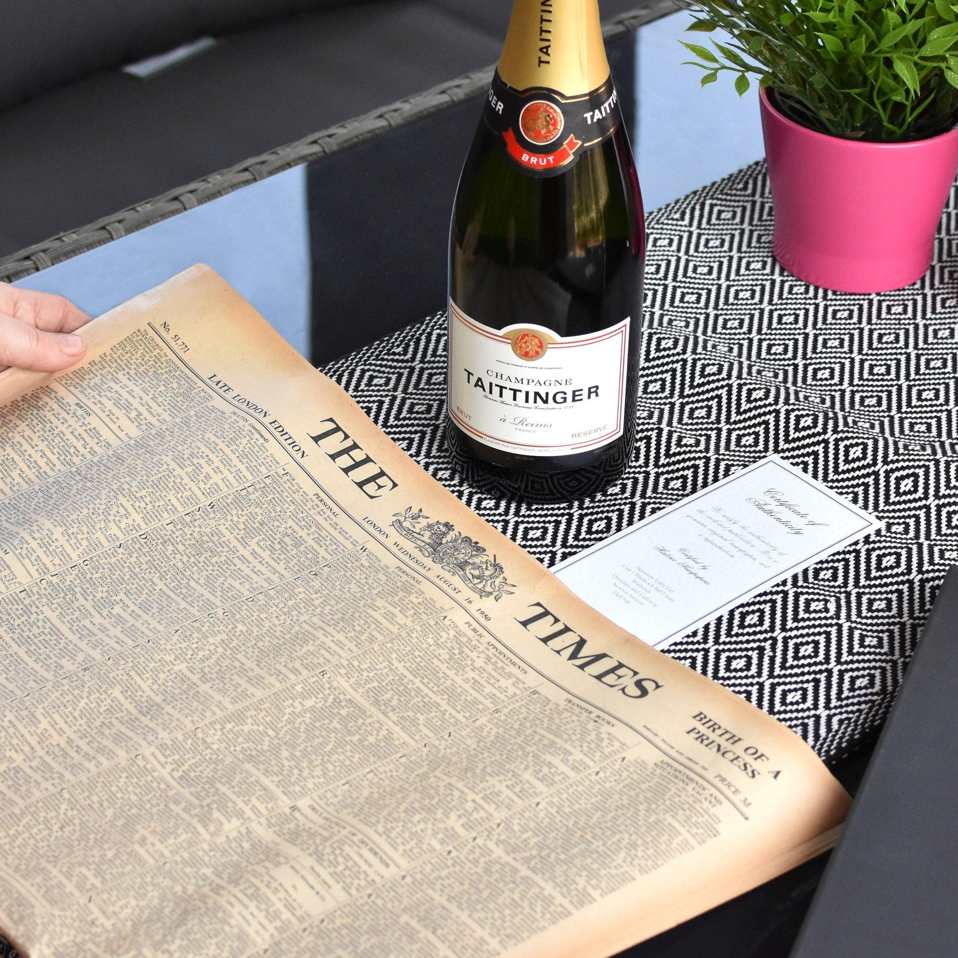 Tattinger Champagne and Original Newspaper