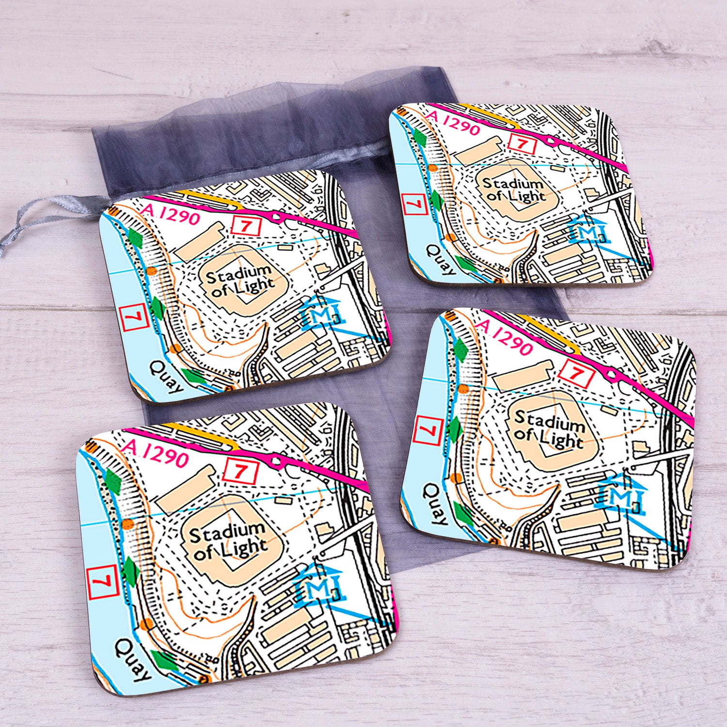 Football Club Stadium Map Set of 4 Coasters