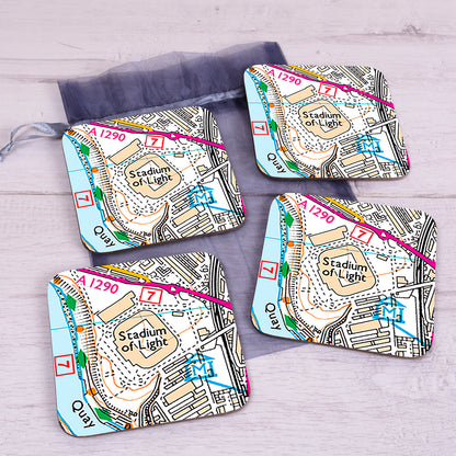 Football Club Stadium Map Set of 4 Coasters