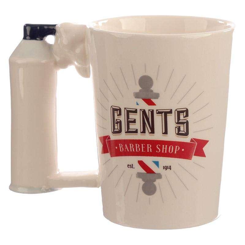 Shaving Foam Shaped Handle Ceramic Mug with Barber Shop Decal - Myhappymoments.co.uk