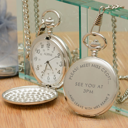 Engraved Groom Pocket Watch - Meet Miss Leave Mrs