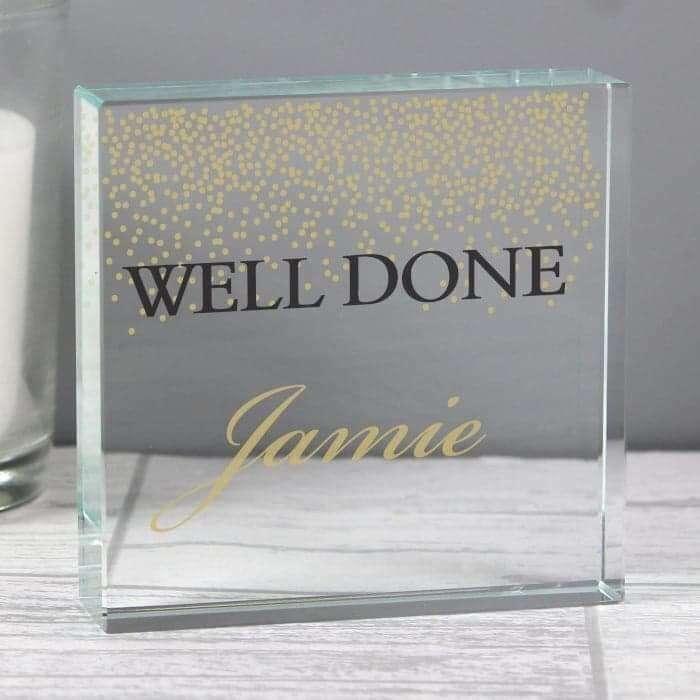 Personalised Gold Confetti Large Crystal Token - Presented In A Black Gift Box - Myhappymoments.co.uk