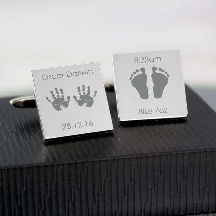 Personalised Hands and Feet New Baby Square Cufflinks - Myhappymoments.co.uk