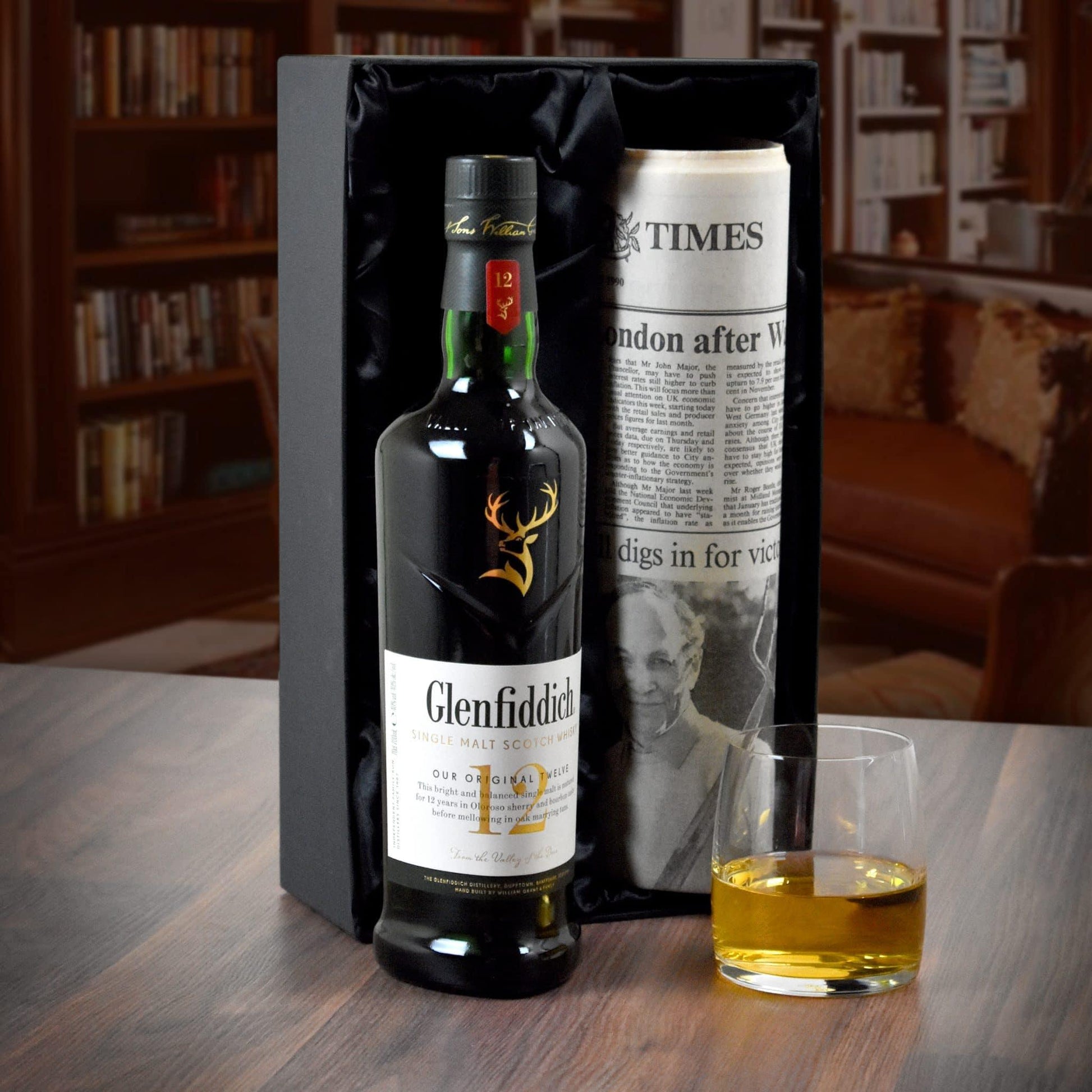 12 Year Old Glenfiddich Whisky & Original Newspaper