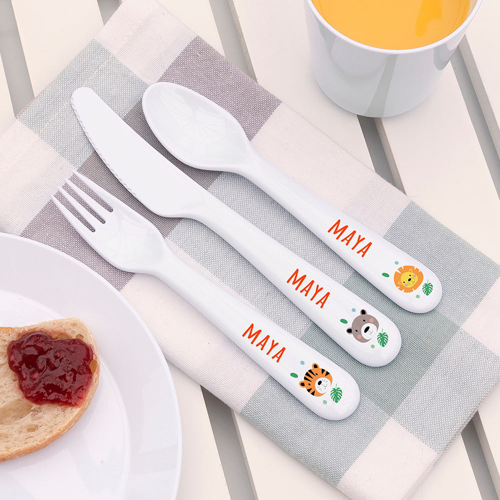 Personalised Children's Jungle Animal Cutlery Set