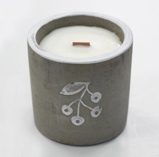 Concrete Wooden Wick Medium Candle Pot - Berrys - Juniper & Sweet Gin