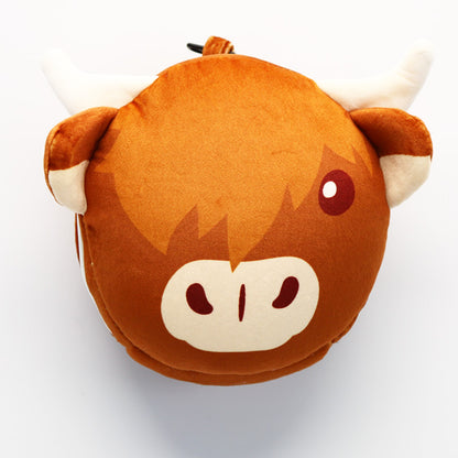 Relaxeazzz Highland Coo Cow Round Plush Travel Pillow & Eye Mask