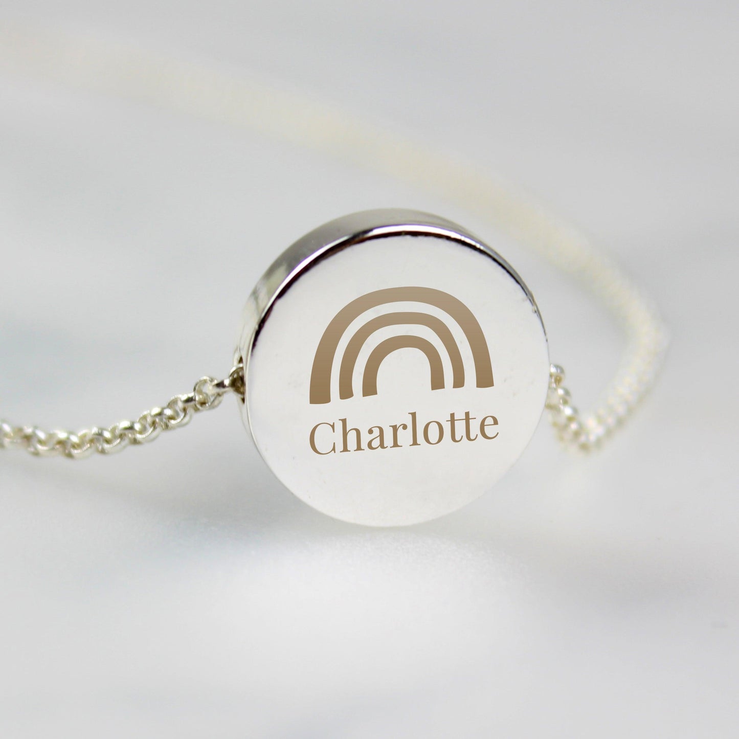 Personalised Rainbow Disc Necklace - Silver