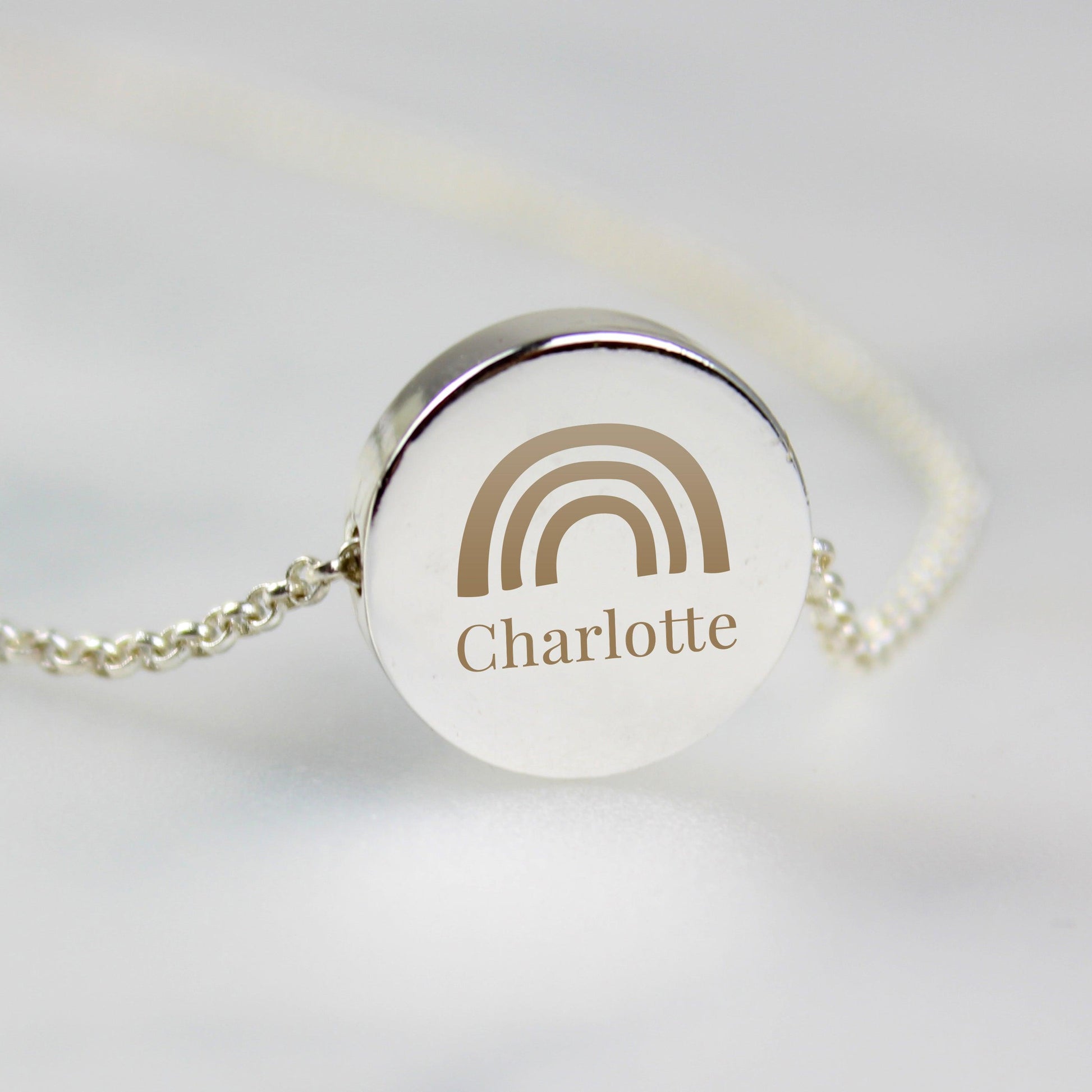 Personalised Rainbow Disc Necklace - Silver