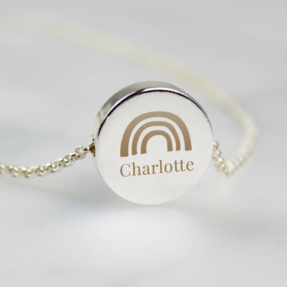 Personalised Rainbow Disc Necklace - Silver