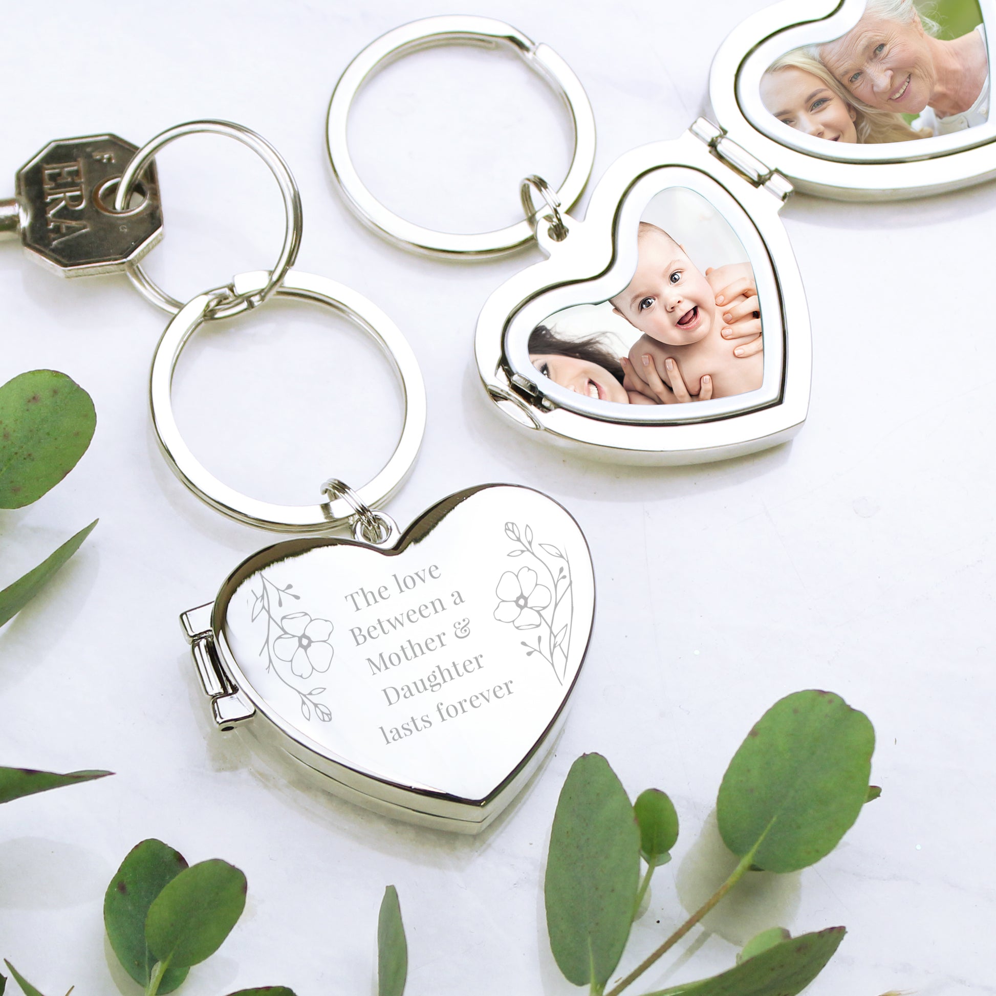 Personalised Floral Heart Photo Locket Keyring