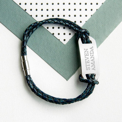 Personalised Men's Statement Leather Bracelet In Navy