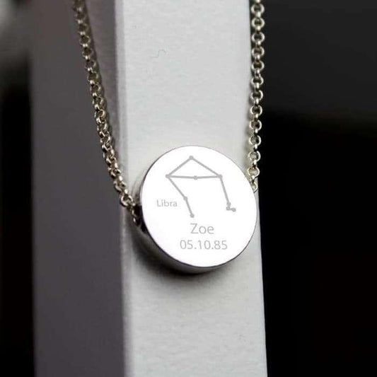 Personalised Libra Zodiac Star Sign Silver Tone Necklace (September 23rd - October 22nd) - Myhappymoments.co.uk