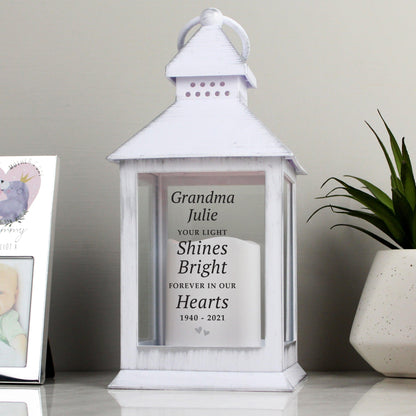 Personalised 'Your Light Shines Bright' Memorial White Lantern