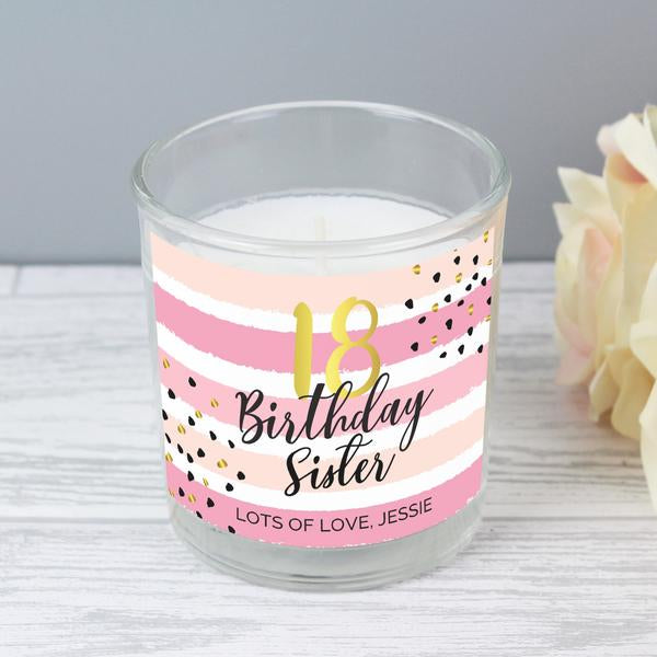 Personalised Birthday Gold and Pink Stripe Scented Jar Candle - Myhappymoments.co.uk