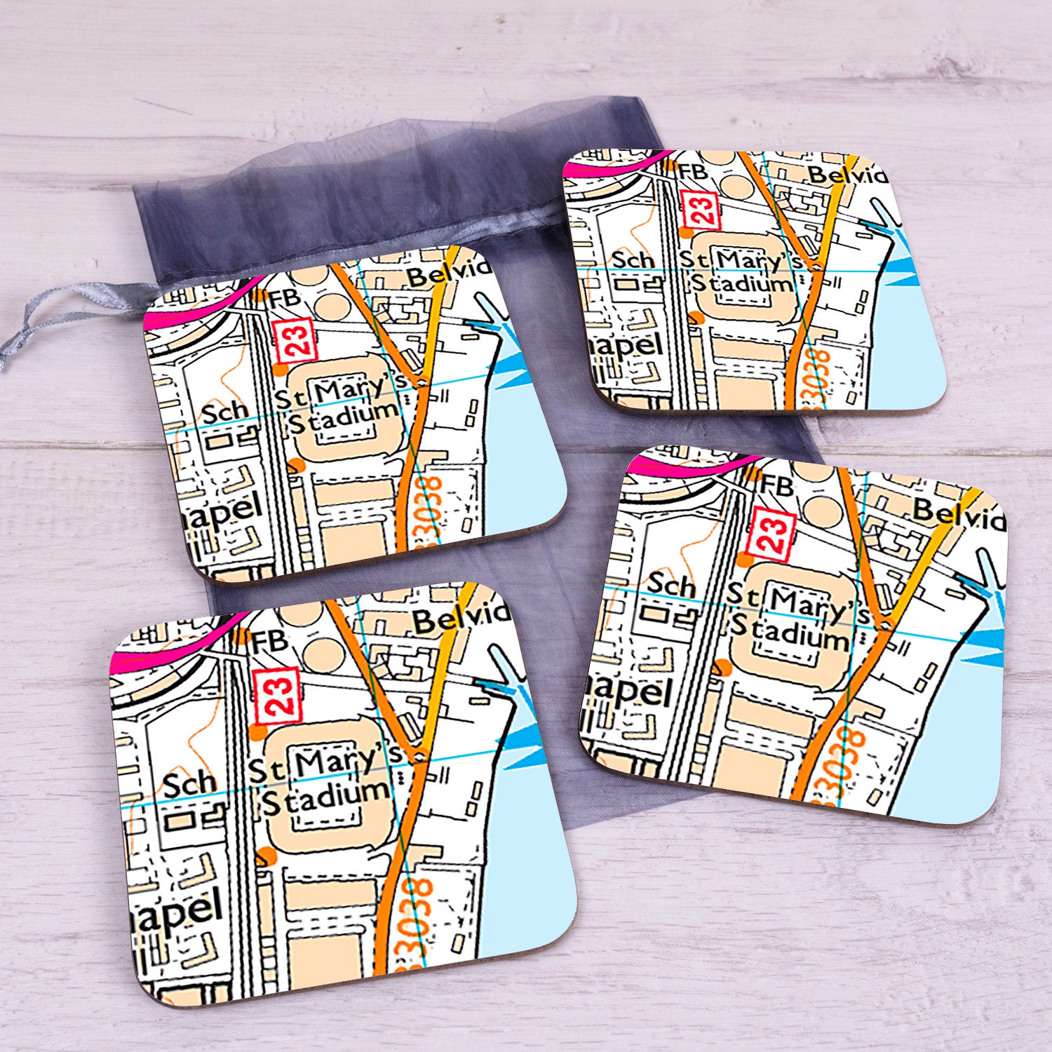 Football Club Stadium Map Set of 4 Coasters