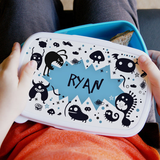 Personalised Monsters Blue Lunch Box