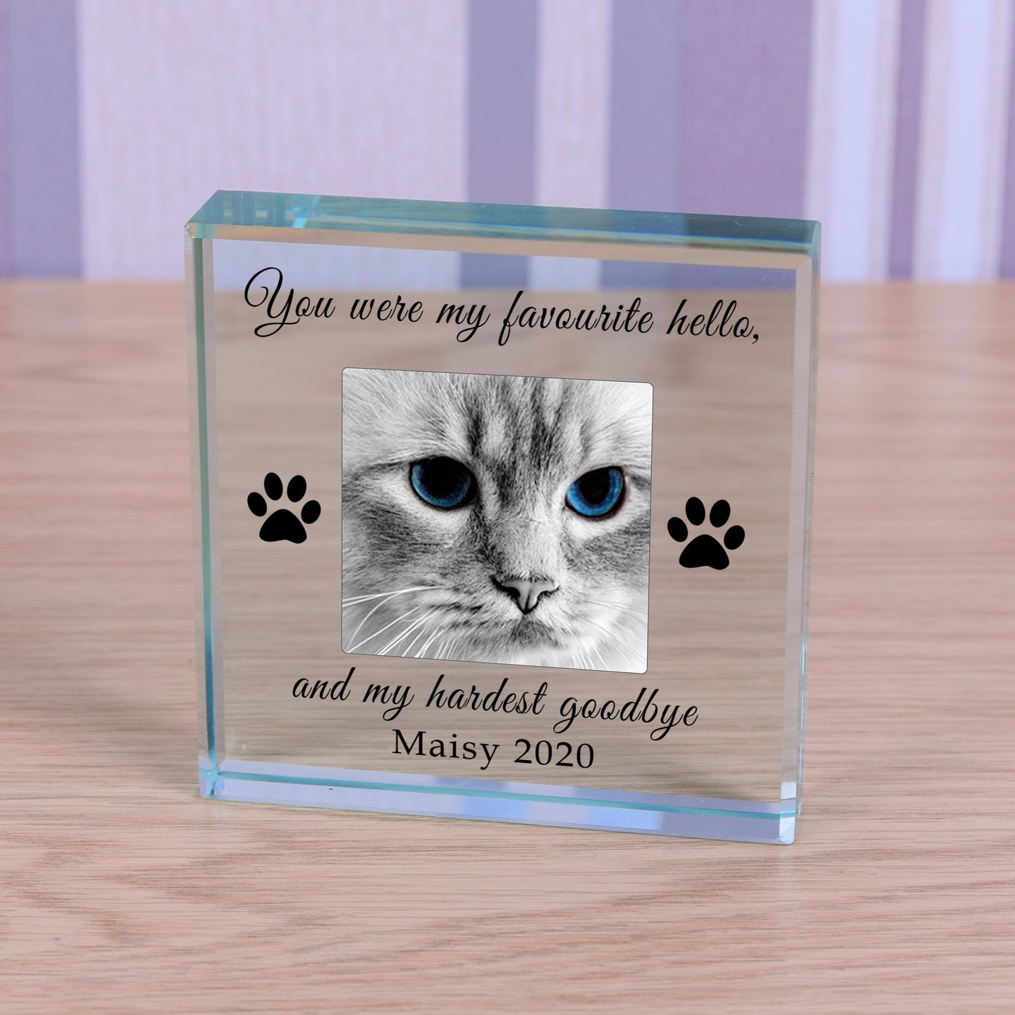 Personalised Cat Memorial Glass Token - Favourite Hello Hardest Goodbye 