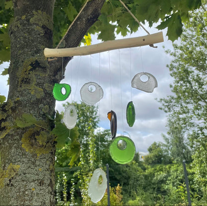 Bottle Bottoms Recycled Glass Driftwood Wind Chime - Assorted Colours