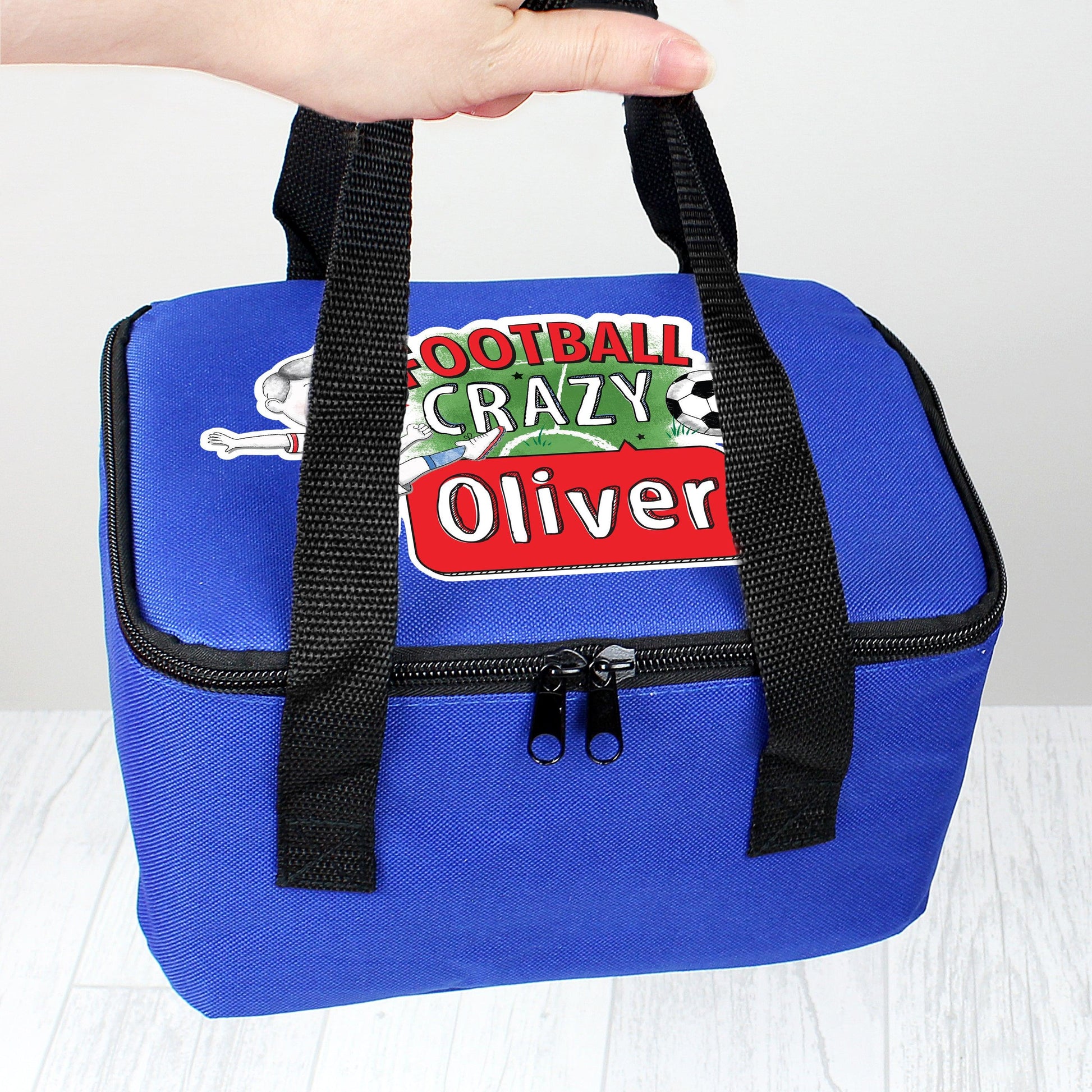 Personalised Football Crazy Blue Lunch Bag