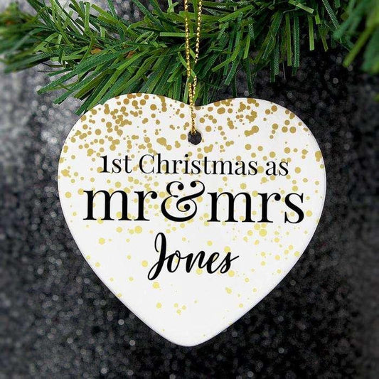 Personalised 1st Christmas As Mr & Mrs Ceramic Heart Decoration - Myhappymoments.co.uk