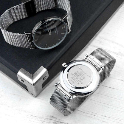 Engraved Men's Metallic Silver Mr Beaumont Watch With Black Face - Myhappymoments.co.uk