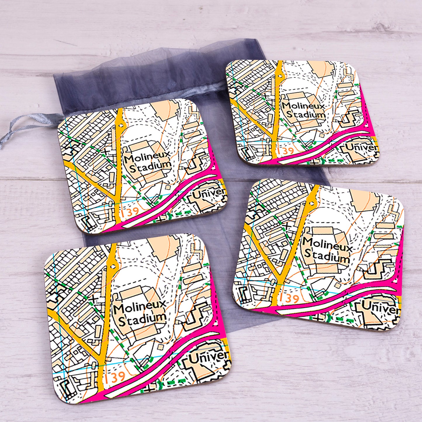 Football Club Stadium Map Set of 4 Coasters