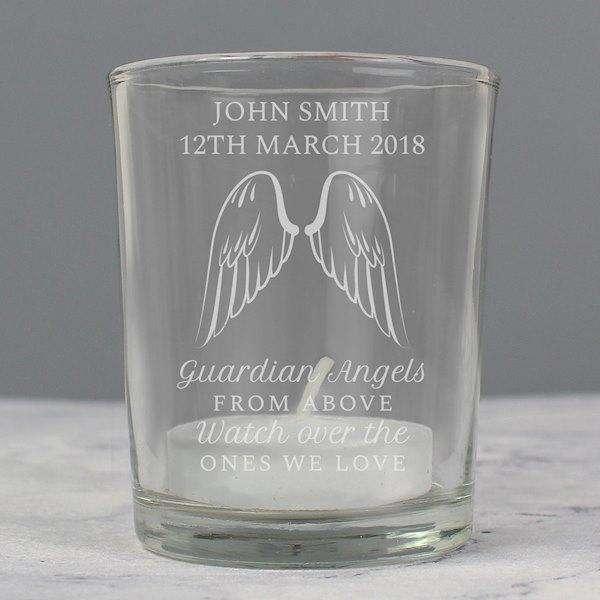 Personalised Guardian Angel Wings Votive Candle Holder - Myhappymoments.co.uk