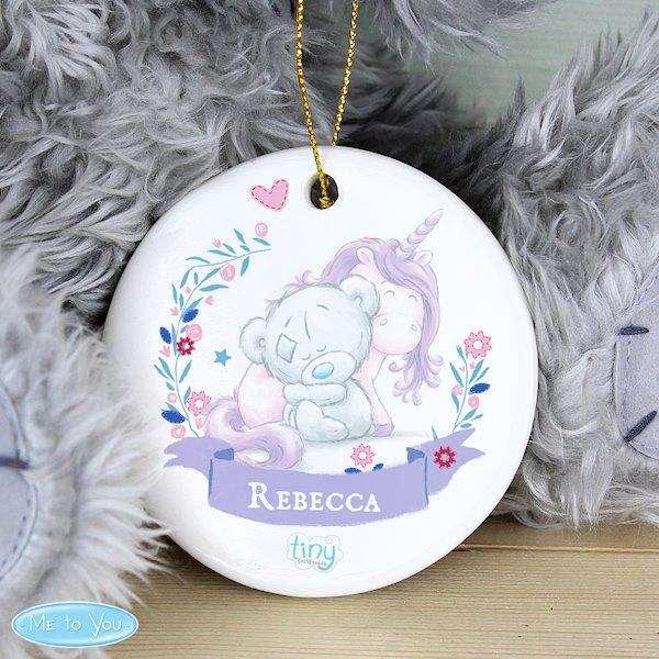 Personalised Tiny Tatty Teddy Unicorn Round Hanging Decoration - Myhappymoments.co.uk