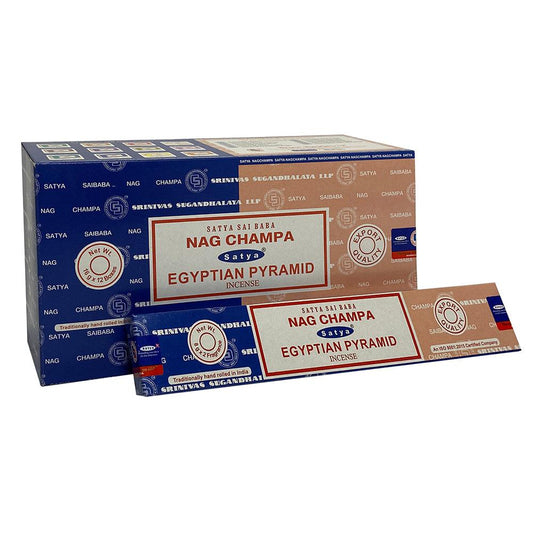 12 Pack of Combo Satya Incense Sticks - Nag Champa Egyptian Pyramid