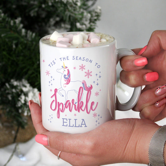 Personalised Unicorn Season To Sparkle Christmas Mug