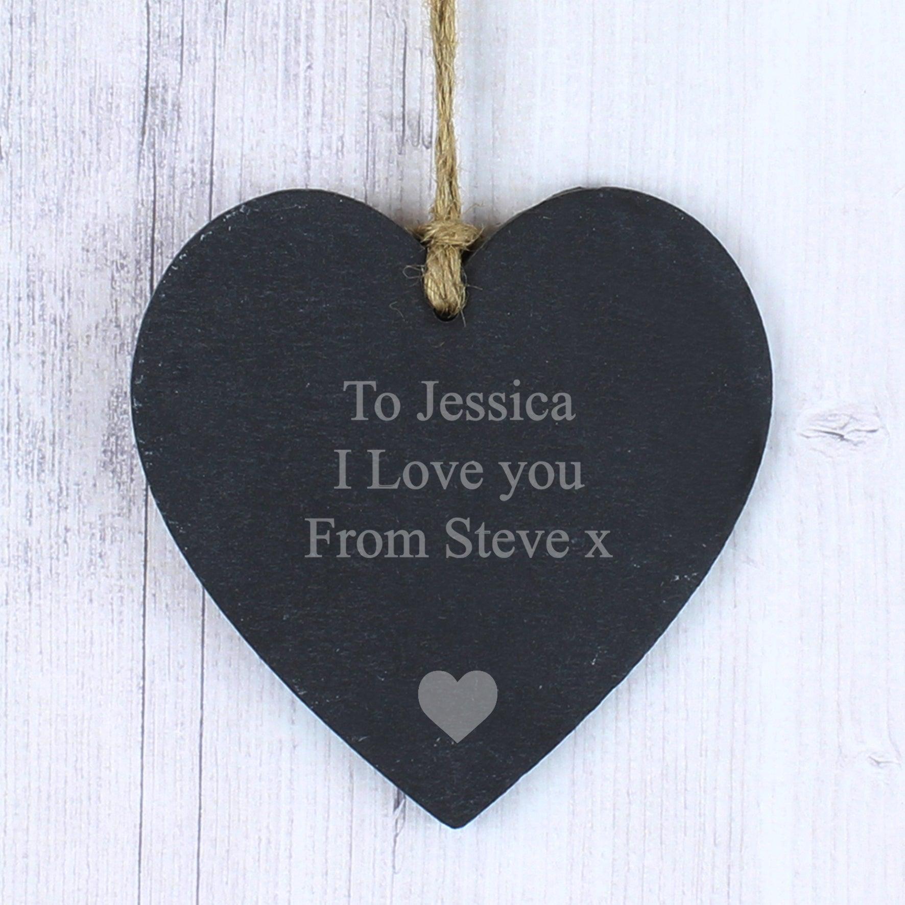 Personalised Heart Motif Slate Heart Decoration