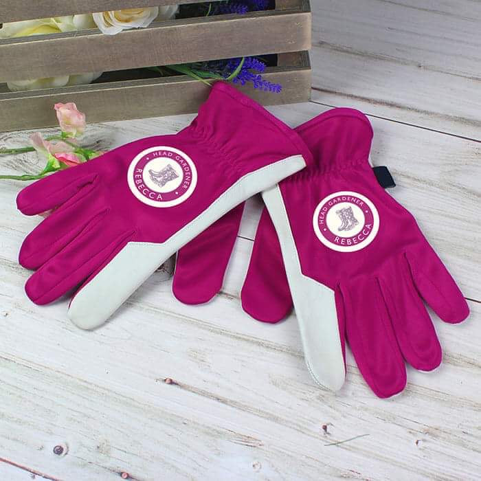 Personalised Head Gardener Medium Fushia Gardening Gloves - Myhappymoments.co.uk